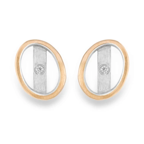 Srebrno Złote Kolczyki z Brylantami Lapidea N°6