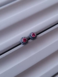 Kolczyki Srebrne Oksydowane z Różowym Topazem Vintage N°4