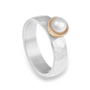 Srebrno Złoty Pierścionek z Perłą Avia N°2