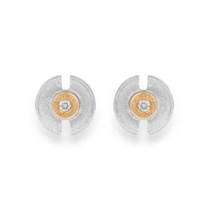 Srebrno Złote Kolczyki z 0,01ct. Brylantami Nostra N°3